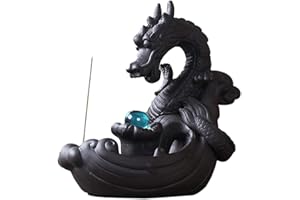 YYW Bruciatori di incenso a forma di drago a riflusso a cascata di incenso a forma di cascata, in ceramica, decorazione per la casa con 10 coni