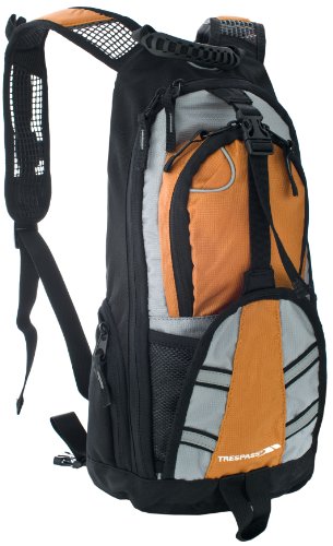 Trespass Survey, Black/Orange, Hydration Backpack 18L with Built-in Hydration Pack, Ventilation & Helmet Clip for Men, Black