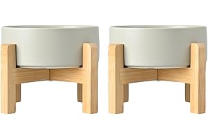 SPUNKYJUNKY Hundenapf Keramik Erhöhter Futternapf Set mit Bambus Ständer für Katzen und Hunde (400ml, Grau)