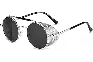 besbomig Retro Steampunk Sonnenbrille Herren Damen Runde Sonnenbrille Polarisiert - Vintage Steampunk Brille Steampunk Schutzbrille Fahrerbrille Sportbrille UV400 Schutz