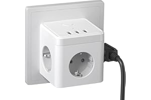 PABANCE Steckdosenwürfel mit USB, 6 in 1 Steckdosenwürfel Ohne Kabel (2400W/10A) mit Schalter, 3 Fach Steckdose, Mehrfachstecker Ohne Kabel mit 3 USB (5V/3.1A) für Büro, Zuhause, Weiß