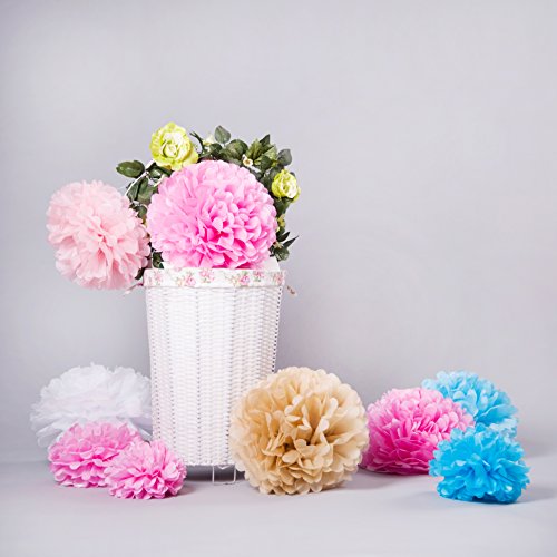 Bliqniq 12x Seidenpapier pompoms Papierblumem deko Dekoration für Hochzeit Geburtztag Baby Shower Rosa/Gold/Hellblau/Hellrosa/Weiß(20,25,30,35cm)