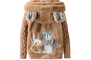 Oyolan Kinder Mädchen Kapuzenjacke Teddybär Fleecejack Winter Outwear Mantel Cartoon Sweatshirt Hoodie Pullover mit Ohren Gr.98-164