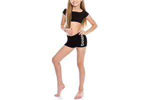 dPois Mädchen Bekleidungsset Kurzarm Bauchfrei Crop Top + Shorts T-Shirt Tops Turnhose Hotpants Kinder Sportbekleidung Gymnastikanzug Sportswear Fitness Outwear