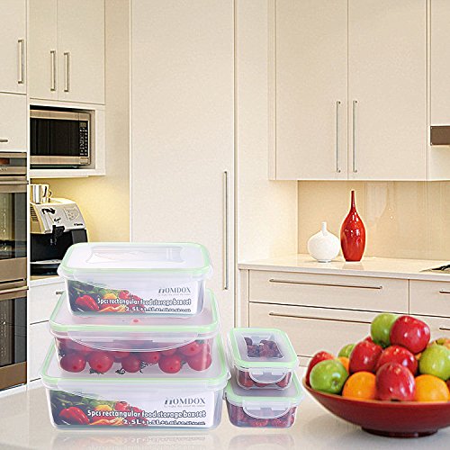 Homdox Frischhaltedosen Vorratsdosen Set Essen Box Brotdose Gefrierbehälter Eckig 5-teilig - 7