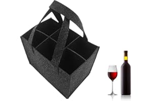 Hitopin Weinflasche Geschenk Tasche Wein Tasche 6 Flaschen Weinflaschen Geschenktüte Wiederverwendbare Waschbar mit abnehmbaren Teiler Flaschenträger für Reisen Party Strand Urlaub (Schwarz)