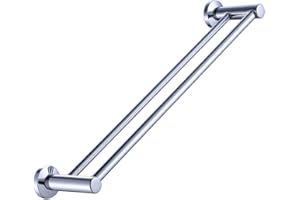 BOOKARROW Double Towel Rails 600mm/ 24 inch Chrome Screw Wall Mounted Dual Rod Towel Shelf Bar or Rack Round in Bathroom or Kitchen B38913-60CM