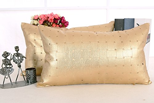 Deconovo Kissenbezüge Lederoptik Kissenhülle Wohnzimmer 30×50 Gold Quadrat 2er set - 2