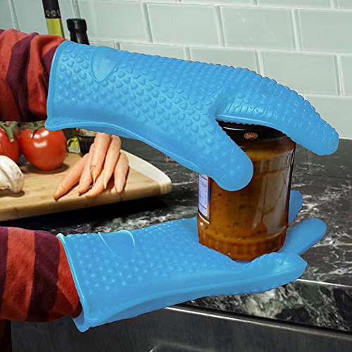 KEDSUM Einbauküche Hitzebeständige Silikon Grilling Grillhandschuh Ofenhandschuhe und Edelstahl Zangen Set - 2