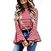 Produktbild Binggong Damen Bluse, Frauen Trompetenärmel Streifen Bluse Zerzauste Lotus Hülse Lange Ärmel Tops (L, Rot)