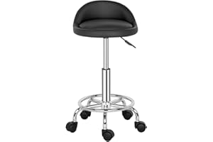 TactFire Tabouret de Bureau,Tabouret Rond avec Dossier,Tabouret à roulettes Rotation à 360°Hauteur Réglable 49-64 cm,Tabouret Coiffeuse,pour Salon de Massage, Bureau,Clinique Noir