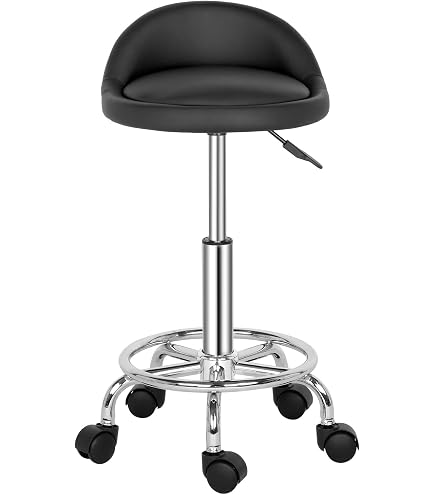 Bonnlo Tabouret à Roulettes Réglable En Hauteur - Tabouret Bureau Pivotant Cuir Synthétique Noir