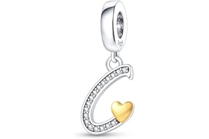 Pandach Charm con Pendente a Forma di Lettera dell’alfabeto A-Z, in Argento Sterling 925 Autentico con Cristalli. Compatibile con La maggior Parte dei Braccialetti e Delle Collane di Europee
