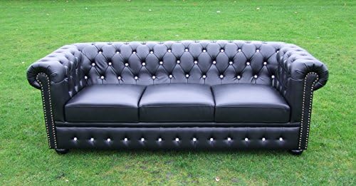 Brand New Black Matt PU Leather Chesterfield 3 Seater Settee/Sofa - Diamante!