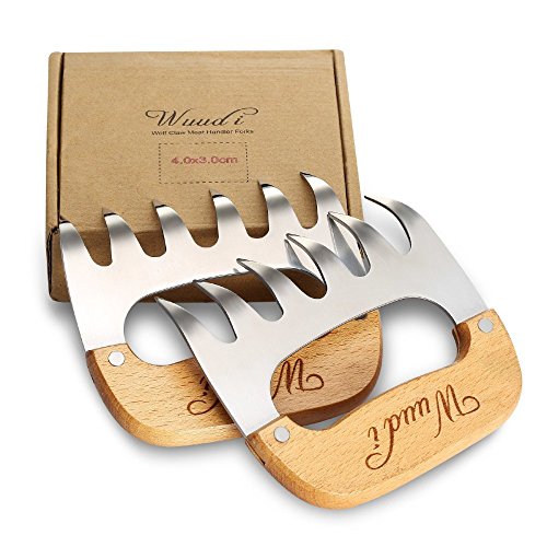 Wuudi Meat Claws Edelstahl Fleisch-Klauen Fleischgabeln mit Holzgriff ideal für Pulled Pork, Beef, Chicken, Grill, BBQ 2er Set - 7