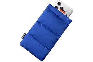 SAFACUS Thermo Handyhülle Tasche Universal Daunen Pouch Handysocke Weihnachten Geschenke für Smartphones Handy Winter Handytasche für iPhone 16 Plus 17 Pro Max, Samsung Galaxy (Blue)