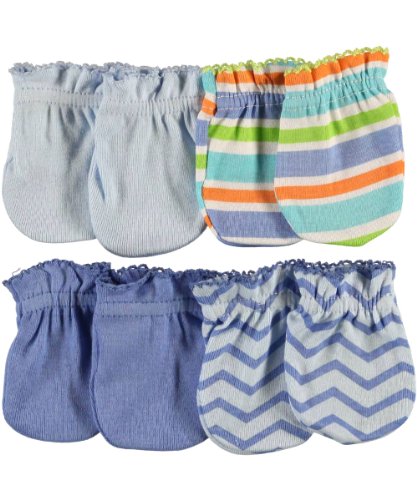 Luvable Friends "Zigzag & Solids" 4-Pack Scratch Mittens - blue, 0 - 3 months