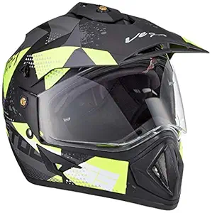 Vega Off Road D/V Moto X Full Face Helmet (Dull Black and Neon Yellow, Large)
