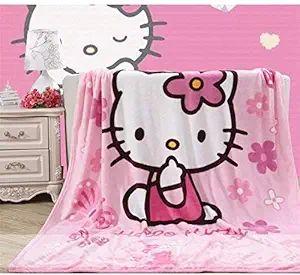 Baby Station Kids Cartoon Flannel Blanket Throw (140 cm X 100cm) (Light Pink-Double Layer)