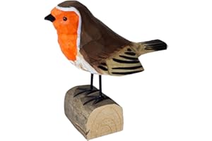 your castle Pájaro decorativo, petirrojo hecho a mano en madera de tilo, en caja de regalo, 10 x 12 cm