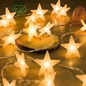 Uping Guirlande Lumineuses 30 Etoiles Led à Piles 4,65m Décoration Intérieur/Eextérieur pour Jardin Fête Soirée et Cérémonie(Blanche chaude)