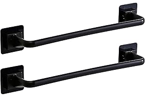 FANGSUES 2 Pieces Towel Bar rail, Plastic Wall mount Pot Lid Rack, Self Adhesive Hanger Rail Organizer Holder, Bar Bathroom Accessories, for Kitchen Bathroom Toilet (Black, 34 cm)