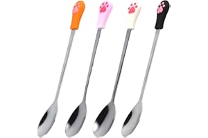 SLEEKEE Petites Cuillères À Pattes De Chat 4 Pièces, Cuillères En Acier Inoxydable, Cuillères Mignonnes, Cuillères D'Alimentation Pour Animaux De Compagnie, Fournitures Pour Animaux De Compagnie