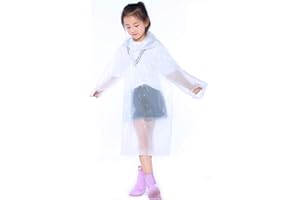 DISINO Kids Waterproof Rain Coat, Clear EVA Rain Poncho with Hood for Girls Boys, Toddler Rainwear Rain Jacket Cape, Reusable Children Raincoat for Outdoor Climbing Cycling Hiking Camping