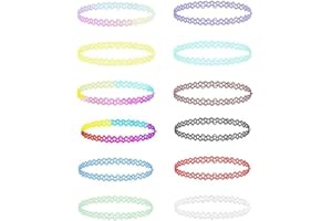IERCZA 12 Stück Elastische Halskette, tattoo kette,Regenbogen-Halskette Choker Halsketten Modeschmuck Modeschmuck für Mädchen Mädchen Kinder Frauen Elastischer Gummi,Kunststoff,Birthday Party,Wedding