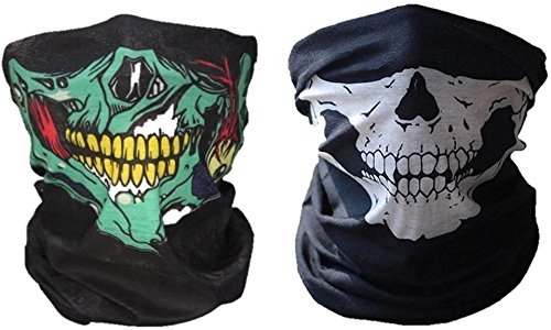 2 x Premium multifunción Bandana | Braga | | paño de manguera | Pañuelo con calavera de esqueleto Máscaras para moto bicicleta Esquí Paintball Gamer Carnaval Disfraz Calavera Máscara  (Verde/Blanco)