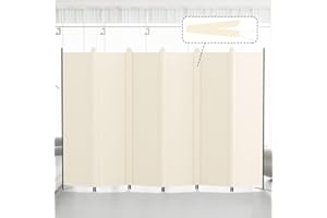Kokorona 6 Panel Room Divider, 6FT Tall Folding Privacy Screen Wall Dividers, Portable Privacy Screen Freestanding Room Divider for Room Separation, Included-Cover Strips, Beige, W 305 x H 183 cm