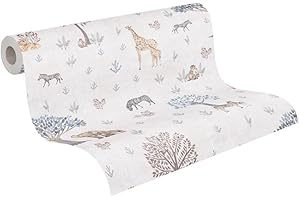 A.S. Création Papel pintado para habitaciones infantiles Lilly & Luis papel pintado no tejido con estampado de animales, 10,05 m x 0,53 m, beige, amarillo, gris, fabricado en Alemania, 771761.
