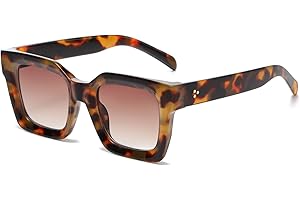 YAMEIZE Occhiali da Sole Spessi e Rettangolari Chunky per - Donne e uomo con Montatura Thick e Retrò Occhiali da Sole con paralume Nero.