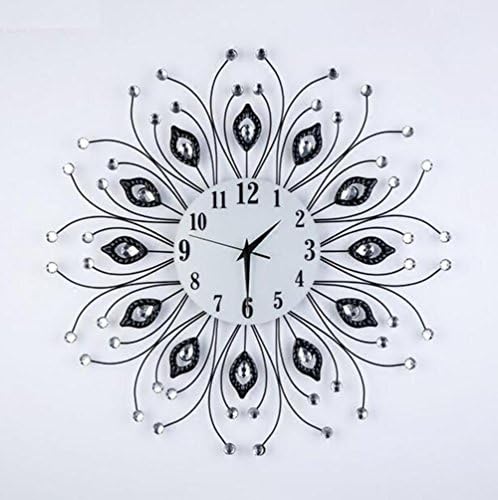 YYH Unique Rural Peacock Tail Design Iron Wall Clock Metal Pointer Flash Drilling Fashion Home Decoration Wall Clocks