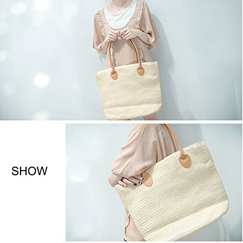 Women's Classic Straw Summer Beach Shoulder Bag Handbag Tote With PU Leather Straps Handmade Purse