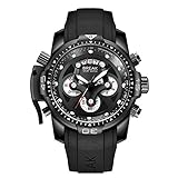 Break Herren-Armbanduhr, wasserdicht, analog, Quarzuhrwerk, mit Gummiband, luxuriös, lässig, großes Zifferblatt, Schwarz