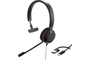 Jabra Evolve 20 Mono Headset – Cuffie certificate per comunicazione unificata per softphone VoIP con cancellazione passiva del rumore – USB-C/A – Nero