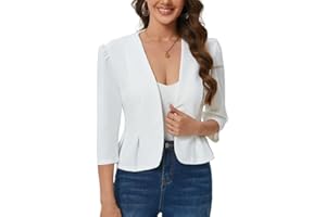 Hobrounn Damen Blazer 3/4 Ärmel Elegant Slim Blazerjacke Einfarbig Business Outwear Blazer Anzug Sportlich Jack