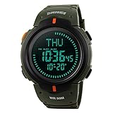 TONSHEN Herren LED Digital Uhr Outdoor Sportuhr Militär Tactical Multifunktionale Kompass Uhren 50M Wasserdicht 12H/24H 3 Alarm Kalender Datum Plastik Armbanduhr Silikon Band Countdown Stoppuhr