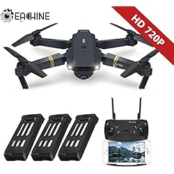 EACHINE Drone Plegable con HD Camara, E58 2.0mp 720p Drone Gran Angular Drone WiFi FPV App Juguete 3 Baterías