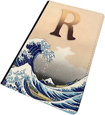 WTF | Personalised Initials Kanagawa Wave | Printed Art Faux Leather Passport Cover/Luggage Tag (Passport Holder)