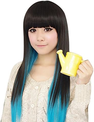 Quibine 68cm/26" Two Tones Long Straight Anime Cosplay Full Wigs Harajuku/Lolita Hairs For Girls, Blue
