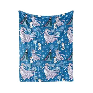 Disney Frozen Single Bed Flannel Kids Blanket (150 cm X 220 cm) (for 5 to Kids) - Blue, Twin (3271)