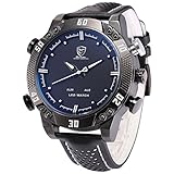 Shark SH264 - Reloj Hombre de Cuarzo, Correa de Cuero Negro, Esfera Negra, Alarma