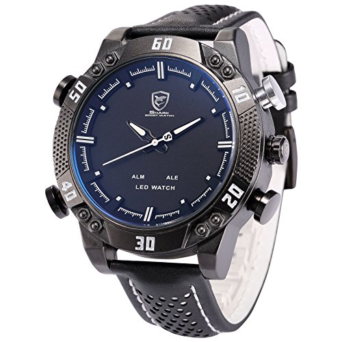 Shark Herren Armbanduhr XXL Leder Uhrband Analog LED Anzeige mit Datumanzeige SH264 Shark Herren Armbanduhr XXL Leder Uhrband Analog LED Anzeige mit Datumanzeige SH264