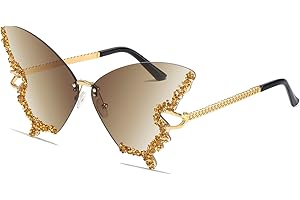 YAMEIZE Schmetterling Sonnenbrille Randlose Vintage Brillen-Lustige Diamond Strass Disco Brille für Herren Damen Getönte Rave Brille Festival Sonnenbrille
