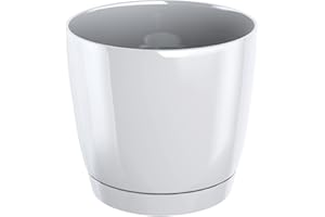 PROSPERPLAST Pot de fleurs rond en plastique Coubi Round P en couleur blanche 24 (L) x 24 (l) x 22 (H) cm