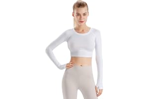 HANYOMO Mujer Fitness Sin Fisuras Manga Larga Crop Top Capacitación Yoga Gimnasio Running Foramen Pulgar Camisa