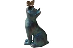 Eivdru Statua decorativa per gatti da giardino, per esterni, gattini con farfalla, paesaggio cortile, statuetta da giardino, impermeabile, in resina, decorazione per la casa