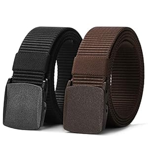 JasGood Nylon Canvas Breathable Military Tactical Men Waist Belt with Plastic Buckle, J Black-Dark Brown, One size